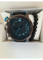 Стилен комплект спортен мъжки часовник и гривна шлифован Оникс в подаръчна кутия
