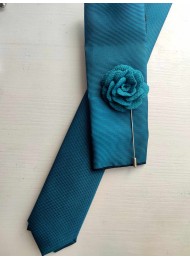 Комплект вратовръзка кърпичка и бутониера в цвят тъмен тюркоаз