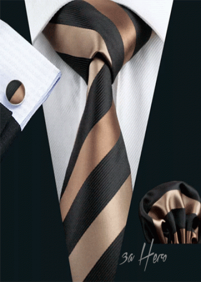 Комплект вратовръзка за младоженец ръкавели и кърпичка в светло кафяво и бежово