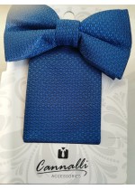 Луксозен комплект за сватба и бал в тъмно синьо папийонка и кърпичка за джоб Cannalli