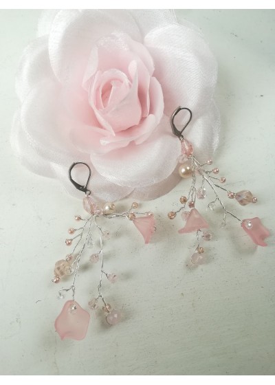 Нежни обици с кристали Сваровски в розово и бяло Rose Magic Garden by Rosie