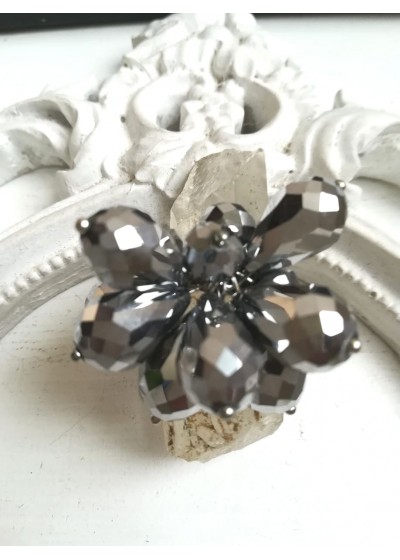 Дизайнерски пръстен с кристали цвят тъмно сребро  за официални случаи Dark Sparks by Rosie