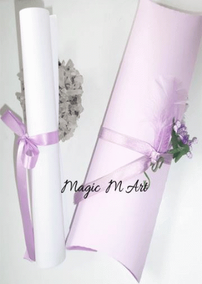 Дизайнерска сватбена покана в светло лилаво с кутийка и декорация модел Lilac Дизайнерска сватбена покана в светло лилаво с кутийка и декорация модел Lilac