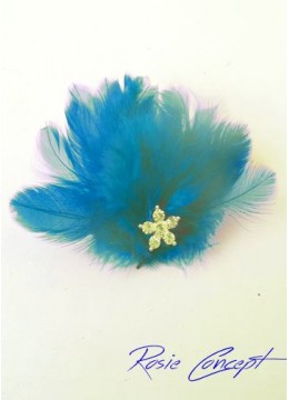 Дизайнерски ръчно изработени брошки - украса за коса с пера и кристали цвят тъмен тюркоаз Dark Turquoise Bird