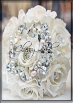 Луксозен Сватбен букет с изкуствени рози и кристали - Cristal Rêve - 25 рози