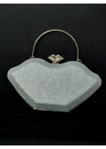 Официална дамска чанта под формата на устни от сребърен брокат модел Silver Kiss