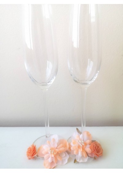Сватбени чаши с цветя в цвят праскова серия Blush wedding