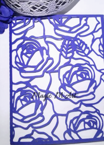 Дизайнерска сватбена покана с рози Elegant Roses тъмно синьо