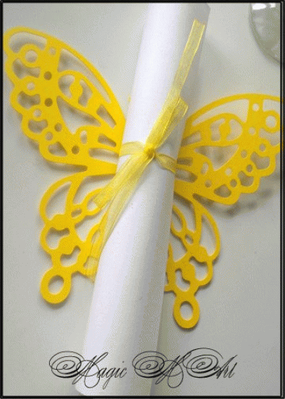 Покана за сватба Папирус Пеперуда модел Air - жълто