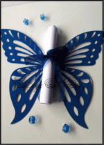 Покана за абитуриентски бал тип Папирус Пеперуда модел Art Deco тъмно синьо