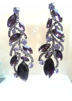 Лилави кристални висящи обици за официални случаи модел Amethyst Feathers