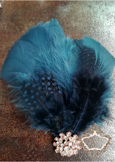 Булчинска украса за коса с пера в тъмно синьо лукс Dark-Blue Bird Lux
